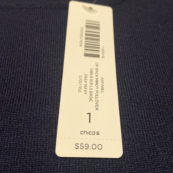 CHICO’S NWT Zip Back Mindy Pullover Sweater Long Sleeve Deep Navy Size 1 (M8) - Picture 6 of 10